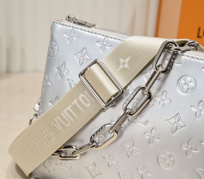 Louis Vuitton Coussin PM Bag In Silver With Jacquard Strap