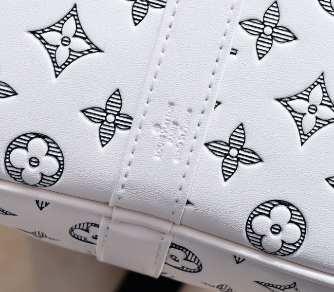 Monogram Shadow Keepall Bandouliere 50 In White