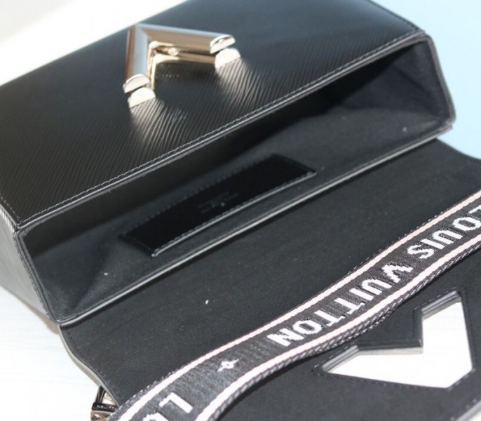 Louis Vuitton Epi Leather Twist MM Bag In Black With Jacquard Strap