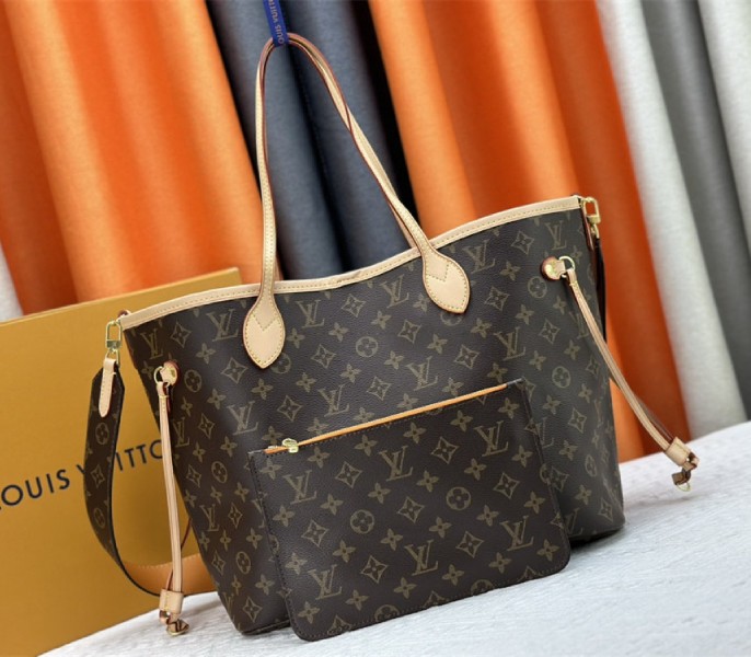 Louis Vuitton Neverfull Bandouliere Inside Out MM Tote In Monogram Canvas And Jaune Safran Textile