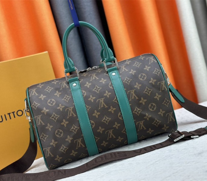 Louis Vuitton Monogram Macassar Canvas Keepall Bandouliere 35 In Borneo Green