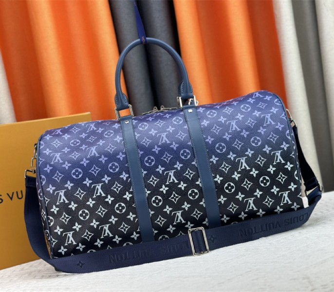 Louis Vuitton Monogram Gradient Canvas Keepall Bandouliere 50 In Navy Blue