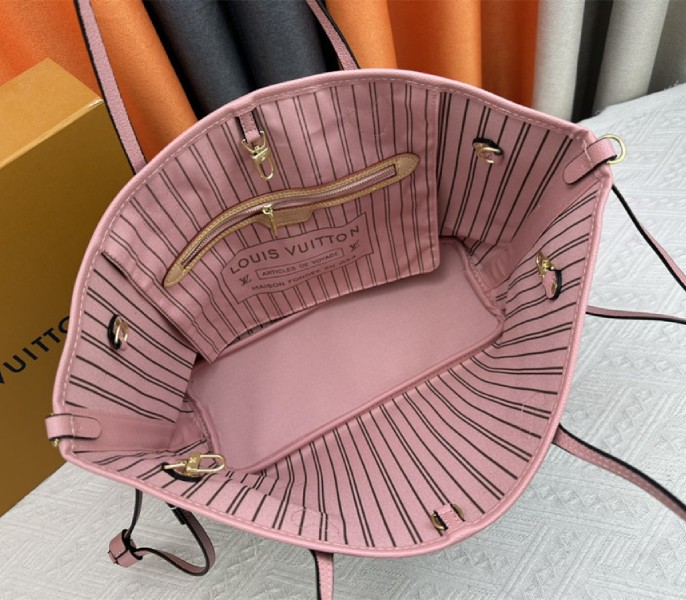 Louis Vuitton Neverfull Bandouliere Inside Out MM Tote In Monogram Canvas And Peony Pink Textile And Leather