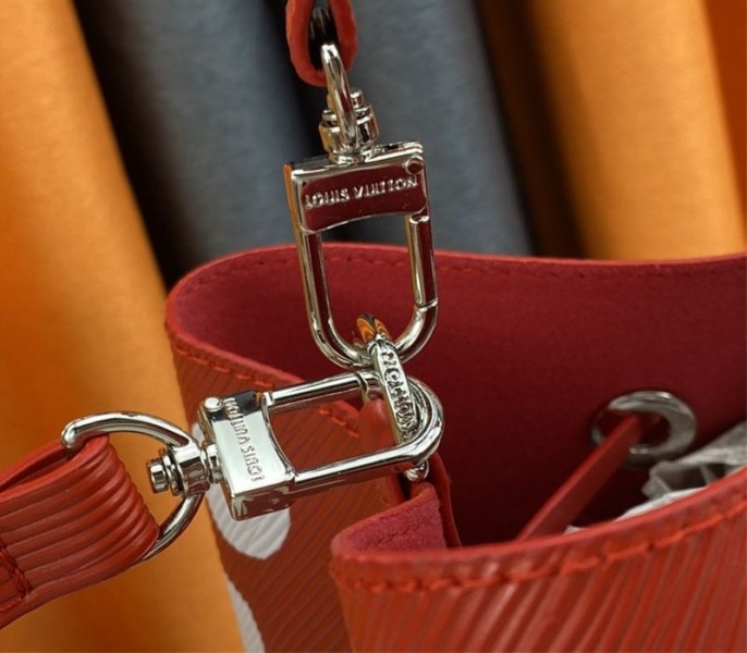 Louis Vuitton X YK Epi Leather NeoNoe MM Red Bag In White Infinity Dots