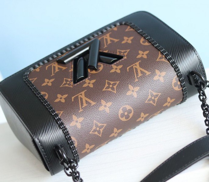 Louis Vuitton Epi Leather Twist MM Canvas Trompe loeil Braid Bag In All Black