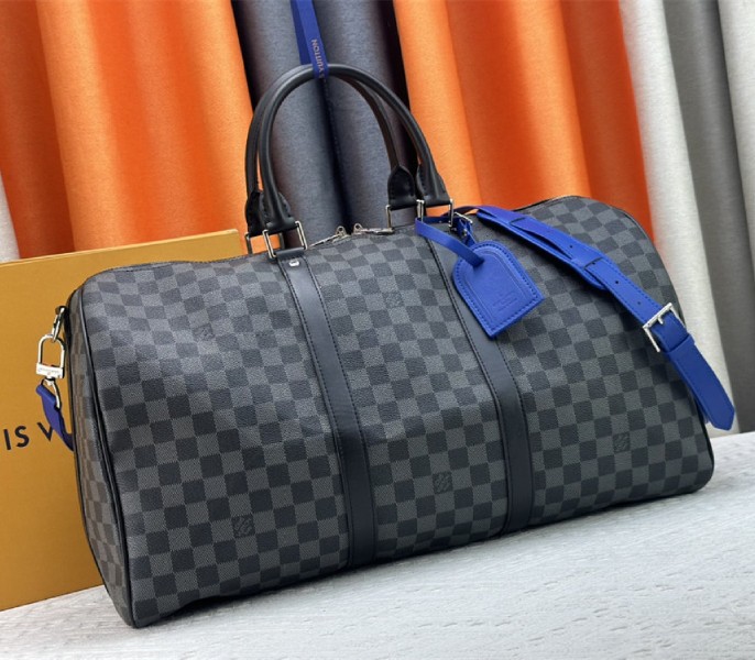 Louis Vuitton Damier Graphite Canvas Keepall Bandouliere 50 In Indigo Blue