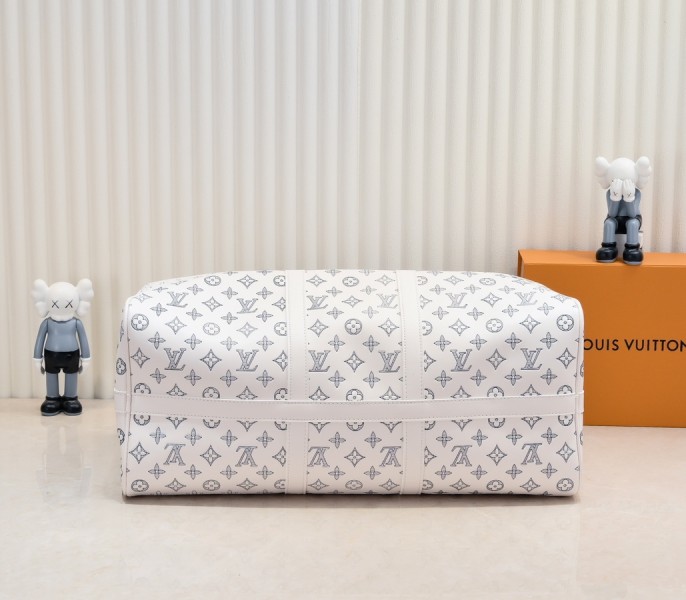 Monogram Shadow Keepall Bandouliere 50 In White