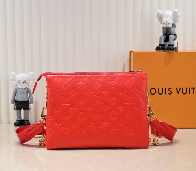 Louis Vuitton Coussin PM Bag In Neon Red With Jacquard Strap