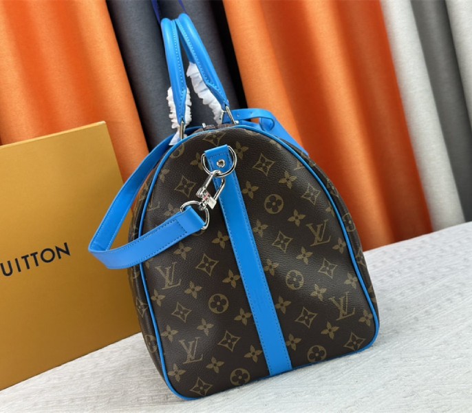 Louis Vuitton Monogram Macassar Canvas Keepall Bandouliere 50 In Gaston Blue