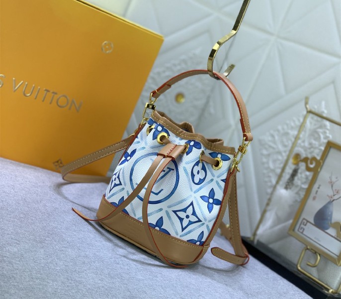 Louis Vuitton LV By The Pool Monogram Tiles Canvas Nano Noe Bag In Lagoon Blue