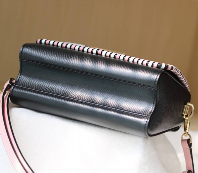 Louis Vuitton Epi Leather Twist MM Bag In Black With Braided Edges Flap