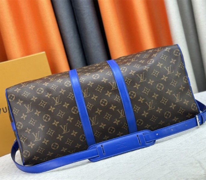 Louis Vuitton Monogram Macassar Canvas Keepall Bandouliere 50 In Indigo Blue