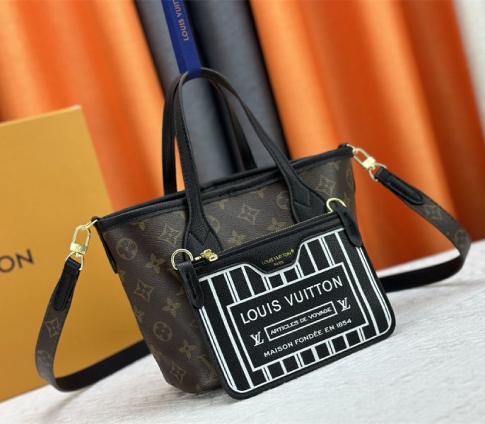 Louis Vuitton Neverfull Bandouliere Inside Out BB Tote In Monogram Canvas And Black Leather