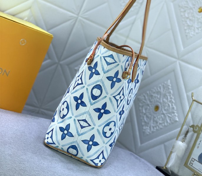 Louis Vuitton LV By The Pool Monogram Tiles Canvas Neverfull MM Tote In Lagoon Blue