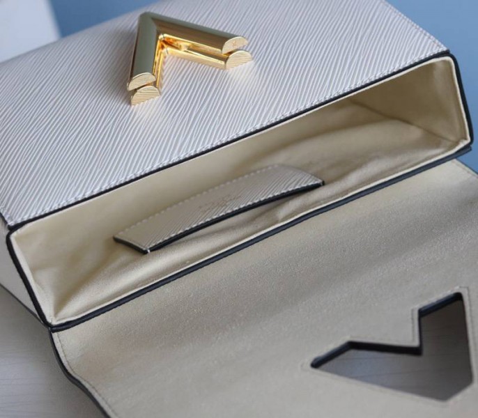 Louis Vuitton Epi Leather Twist MM Bag In Optic White With Jacquard Strap