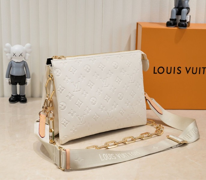 Louis Vuitton Coussin PM Bag In Cream With Jacquard Strap