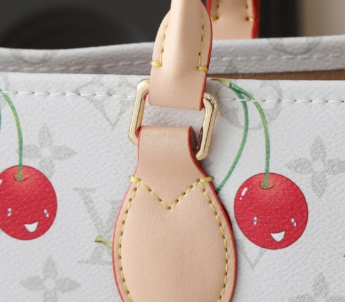 X TM Monogram Cherry Canvas Onthego MM In White Style 2