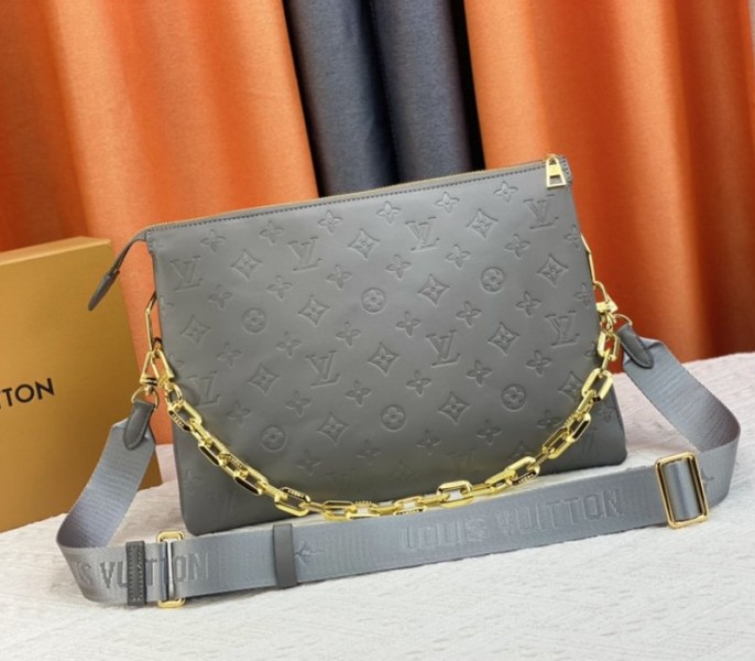 Louis Vuitton Coussin MM Bag In Gray With Jacquard Strap