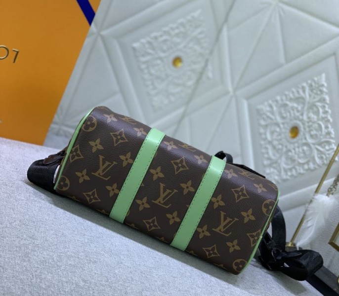 Louis Vuitton Monogram Macassar Canvas Keepall Bandouliere 25 In Minty Green