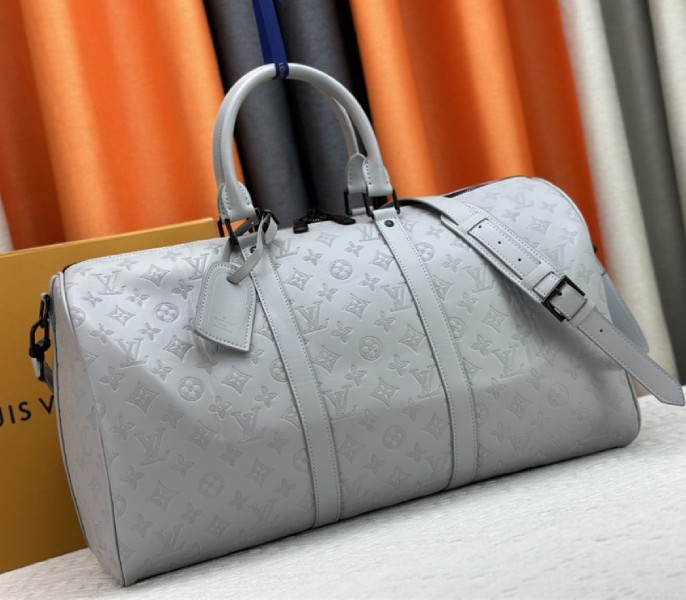 Louis Vuitton Monogram Shadow Leather Keepall Bandouliere 50 With Leather Strap In Anthracite Gray