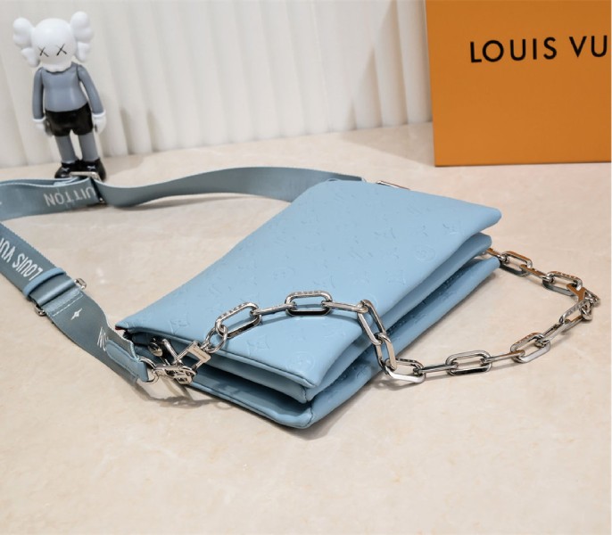 Louis Vuitton Coussin PM Bag In Turquoise Blue With Jacquard Strap