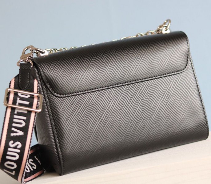 Louis Vuitton Epi Leather Twist MM Bag In Black With Jacquard Strap