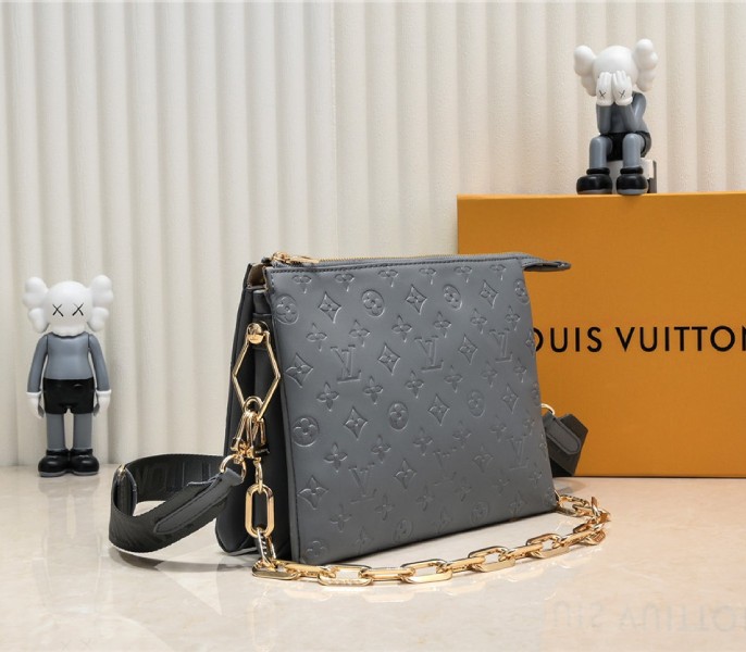 Louis Vuitton Coussin PM Bag In Gray With Jacquard Strap