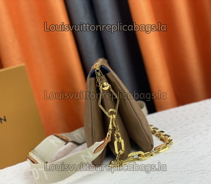 Louis Vuitton Coussin PM Bag In Taupe With Jacquard Strap
