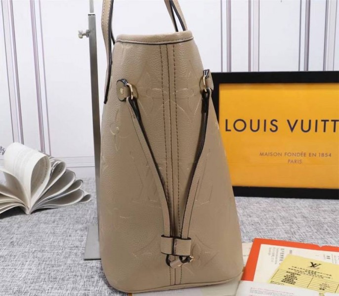 Louis Vuitton Monogram Empreinte Neverfull MM Tote In Beige