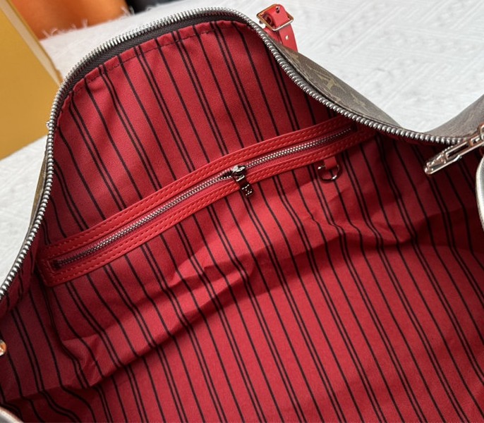 Louis Vuitton Monogram Macassar Canvas Keepall Bandouliere 50 In Sari Red