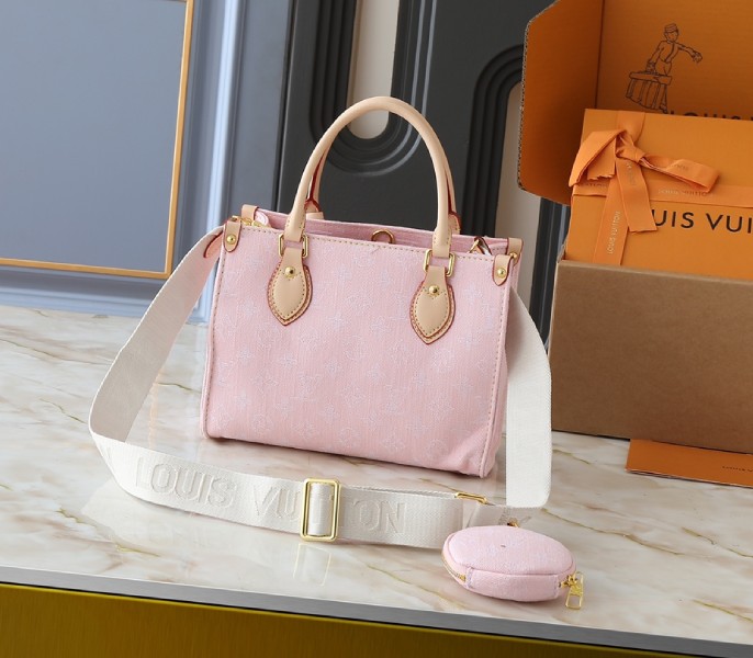 Monogram Denim OnTheGo PM In Washed Pink