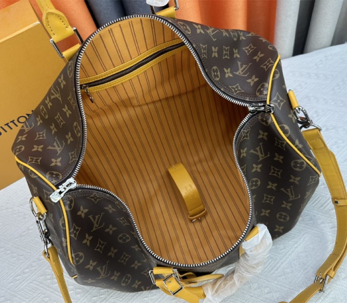 Louis Vuitton Monogram Macassar Canvas Keepall Bandouliere 50 In Safran Yellow