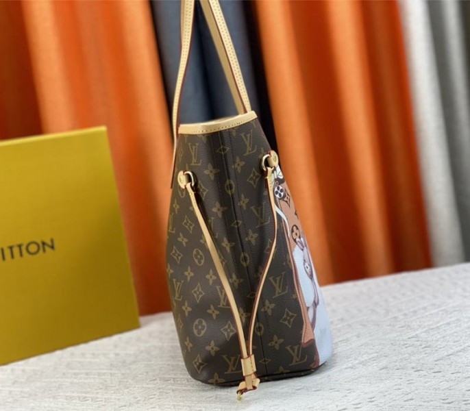 Louis Vuitton Monogram Canvas Neverfull MM Tote With Cat Print