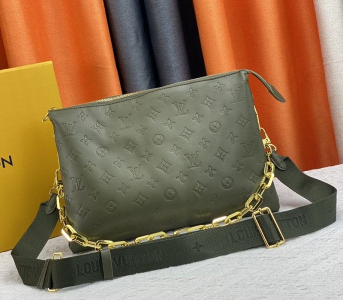 Louis Vuitton Coussin MM Bag In Khaki With Jacquard Strap