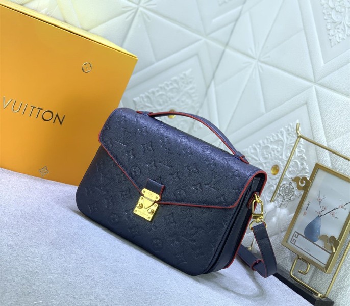 Monogram Empreinte Leather Metis In Navy Blue And Red