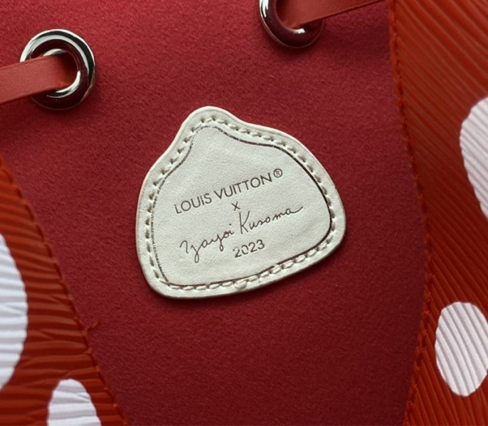 Louis Vuitton X YK Epi Leather NeoNoe MM Red Bag In White Infinity Dots