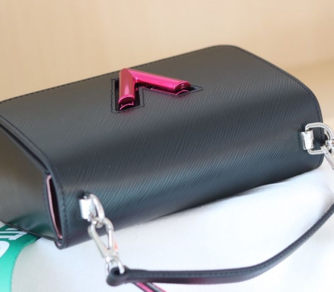 Louis Vuitton Epi Leather Twist MM Handbag In Black With Gradient Strap