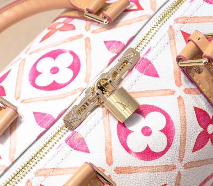 LV By The Pool Monogram Tiles Canvas Keepall 45 In Coral