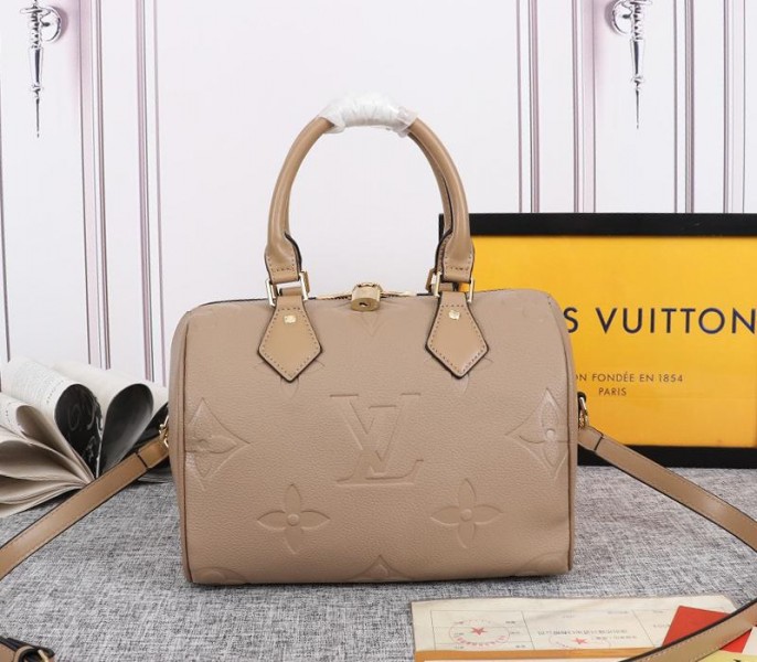 Louis Vuitton Monogram Empreinte Leather Speedy Bandouliere 25 Handbag In Tourterelle Gray