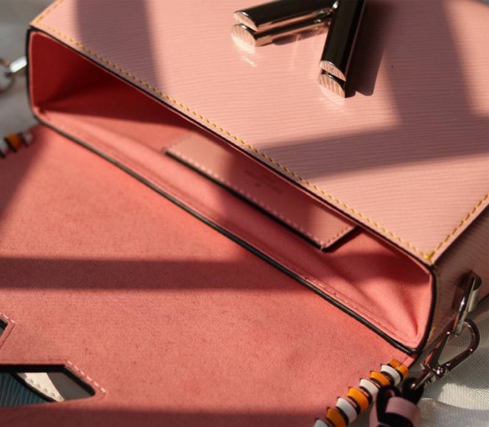 Louis Vuitton Epi Leather Twist MM Bag In Rose Bellerin Pink With Braided Edges Flap