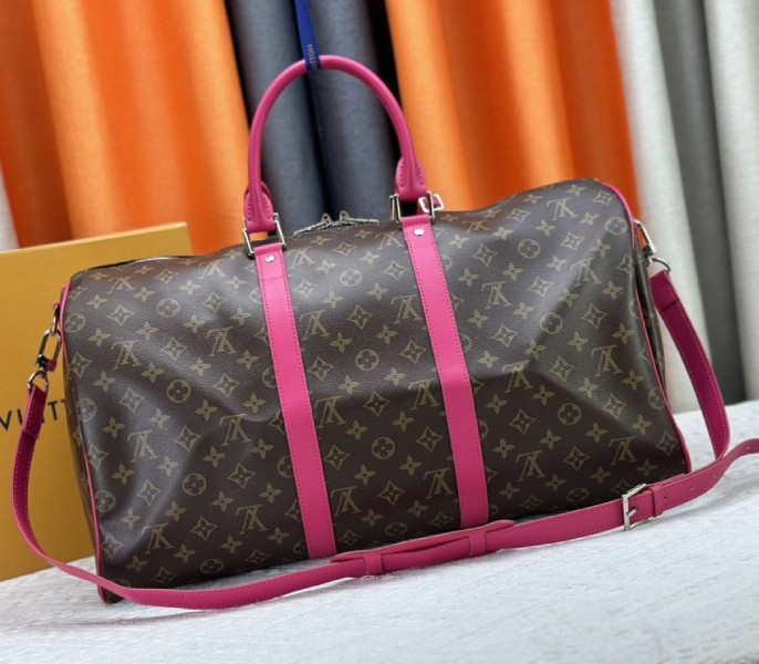 Louis Vuitton Monogram Macassar Canvas Keepall Bandouliere 50 In Pondichery Pink