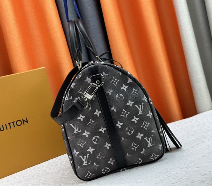 Louis Vuitton Brushed Monogram Leather Keepall Bandouliere 50 In Black