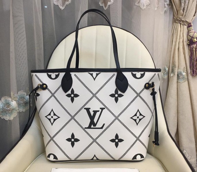 Louis Vuitton Spring 2022 Monogram Empreinte Neverfull MM Tote In Cream