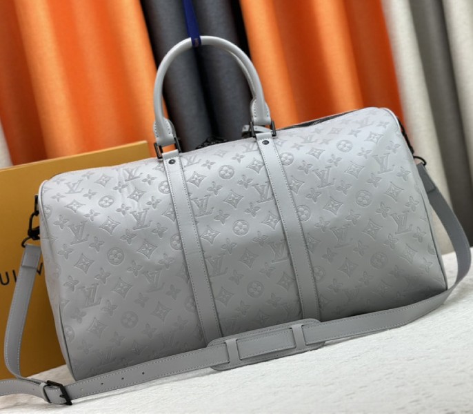 Louis Vuitton Monogram Shadow Leather Keepall Bandouliere 50 With Leather Strap In Anthracite Gray