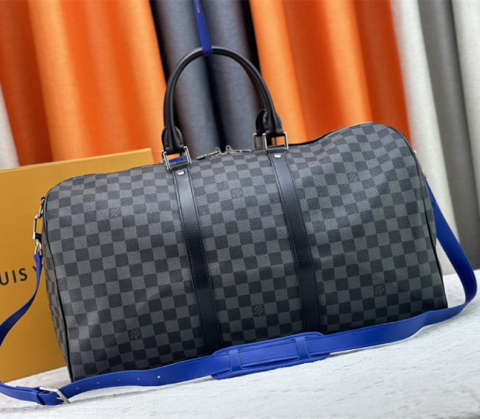 Louis Vuitton Damier Graphite Canvas Keepall Bandouliere 50 In Indigo Blue