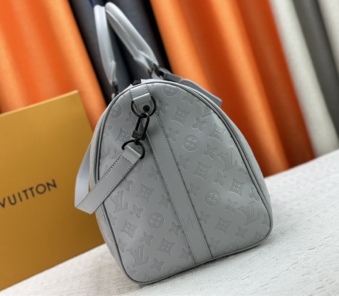 Louis Vuitton Monogram Shadow Leather Keepall Bandouliere 50 With Leather Strap In Anthracite Gray