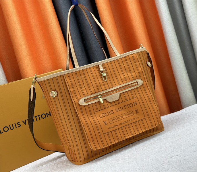 Louis Vuitton Neverfull Bandouliere Inside Out MM Tote In Monogram Canvas And Jaune Safran Textile