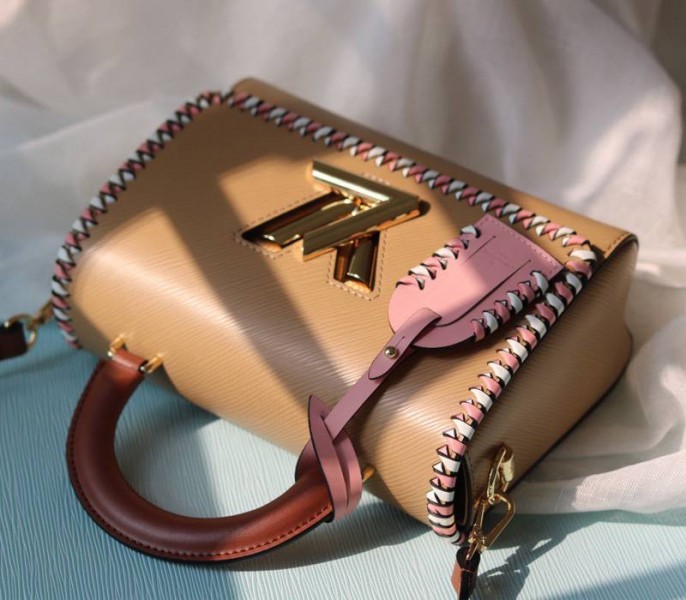 Louis Vuitton Epi Leather Twist MM Bag In Beige With Braided Edges Flap