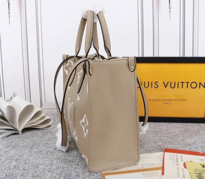 Louis Vuitton Monogram Empreinte OnTheGo MM Tote In Tourterelle Gray