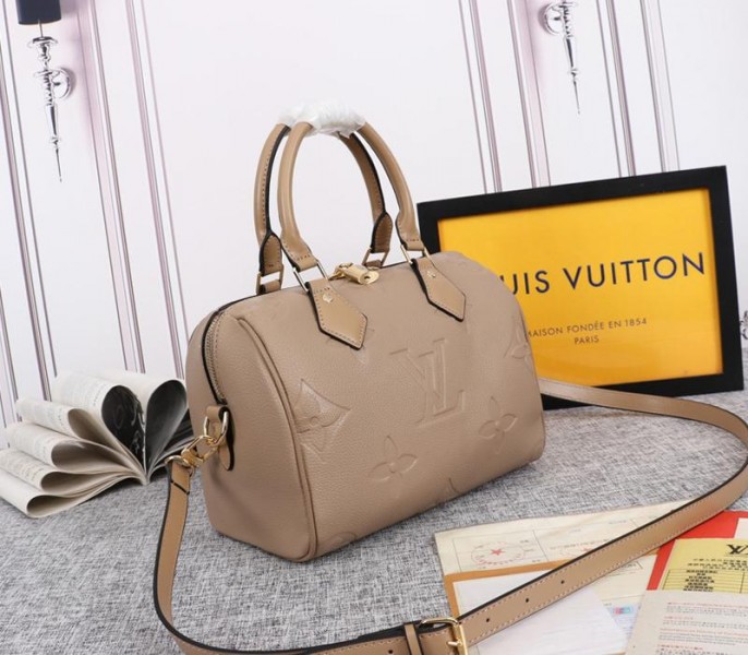 Louis Vuitton Monogram Empreinte Leather Speedy Bandouliere 25 Handbag In Tourterelle Gray